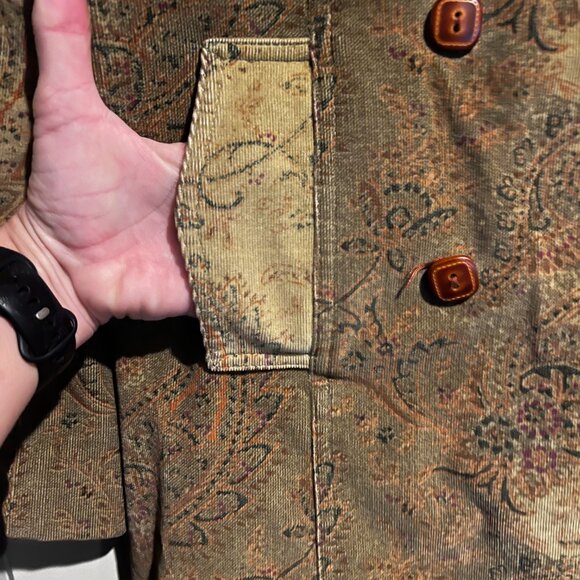 Vintage Express green paisley corduroy coat size 6 - Picture 8 of 15